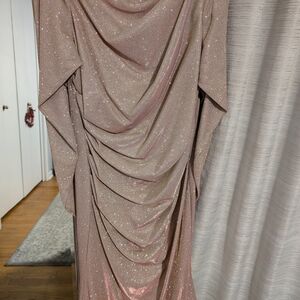 Betsy & Adam Pink Asymmetrical Ruched Gown